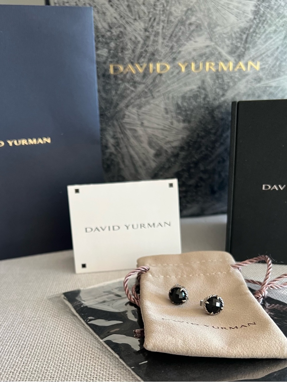 NWT David Yurman Black Onyx Stone Rope-Edge Stud Earrings